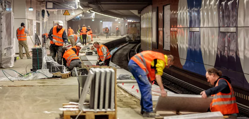 Construction workers at work