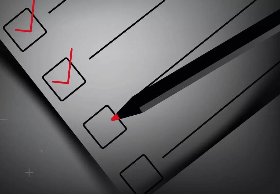 Aufgabenliste mit Checkboxen, die teilweise mit einem Stift abgehakt sind