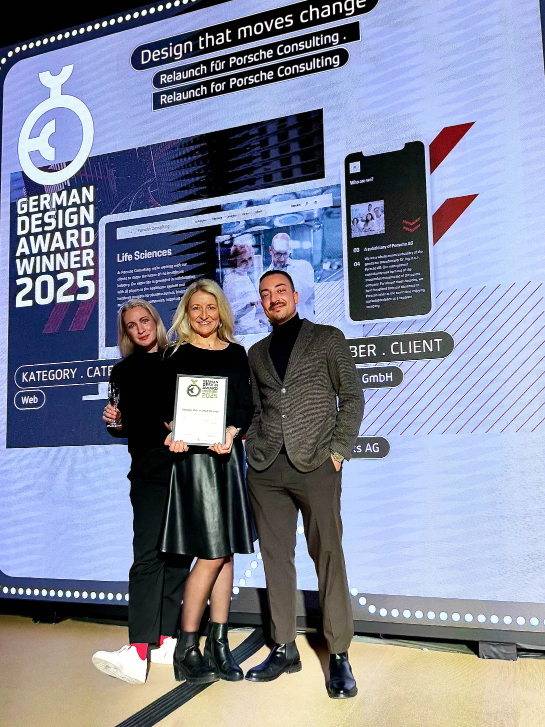 Anne Schiefelbein, Luisa Boger and Michael Akman at the German Design Awards 2025 in Frankfurt