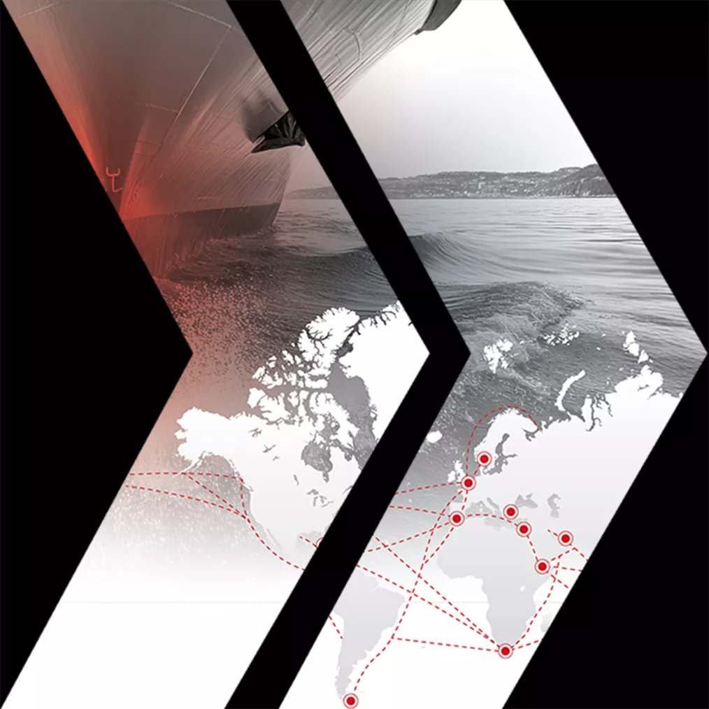 Arrow with wave, ship and global map with connection points