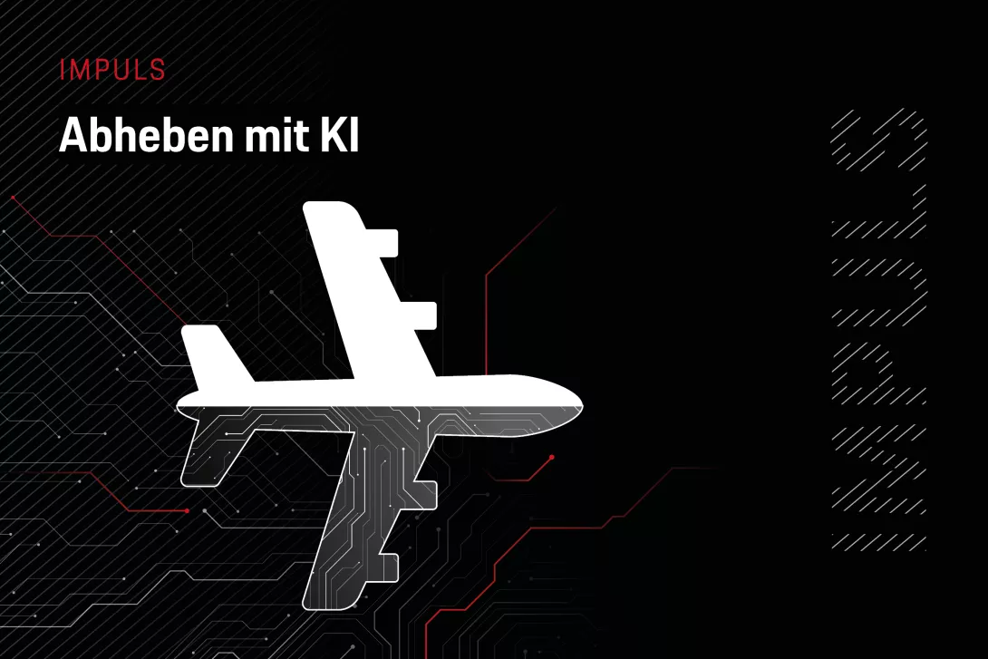 Teaser Abheben mit KI Porsche Consulting Impuls Flugzeug mit digitalen Linien