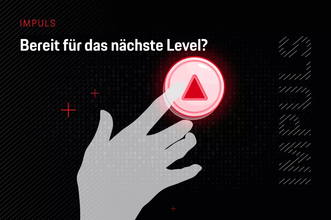 Porsche Consulting Impuls Bereit für das nächste Level Hand drückt auf Knopf nach oben