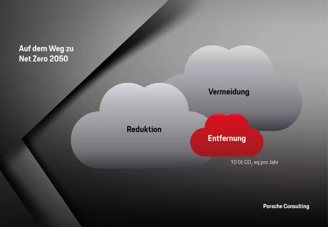 Nicht alle Kohlendioxid-Emissionen können vermieden oder reduziert werden. Um bis 2050 Net Zero zu erreichen, müssen jährlich mindestens 10 Gigatonnen CO₂ aus der Atmosphäre entfernt werden