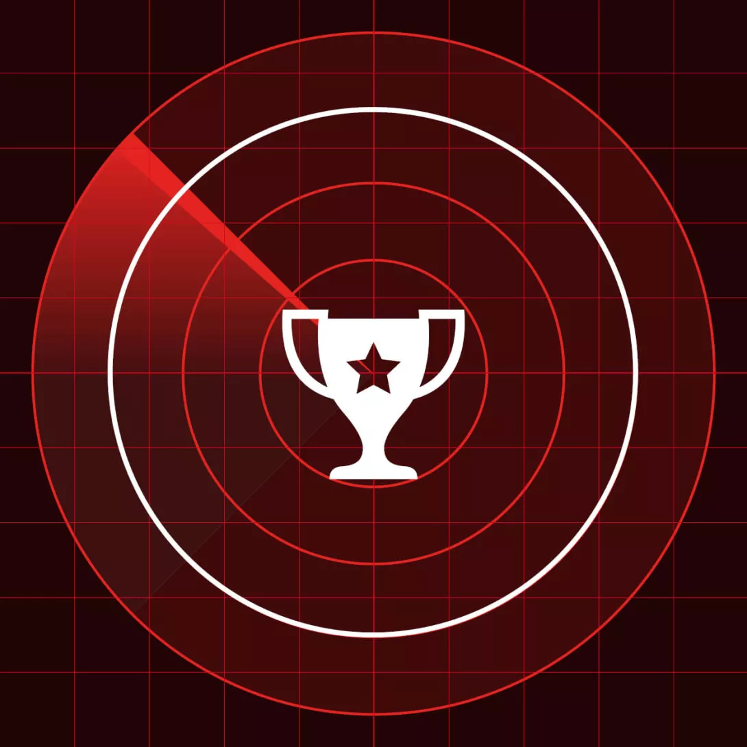 White cup icon on red radar icon